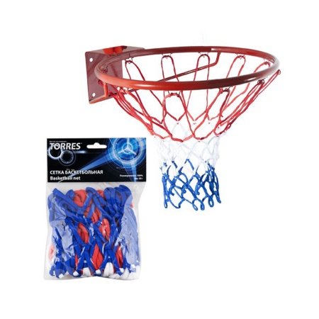 Купить Сетка баскетбольная Torres, нить 4 мм, бело-сине-красная в Белинском 